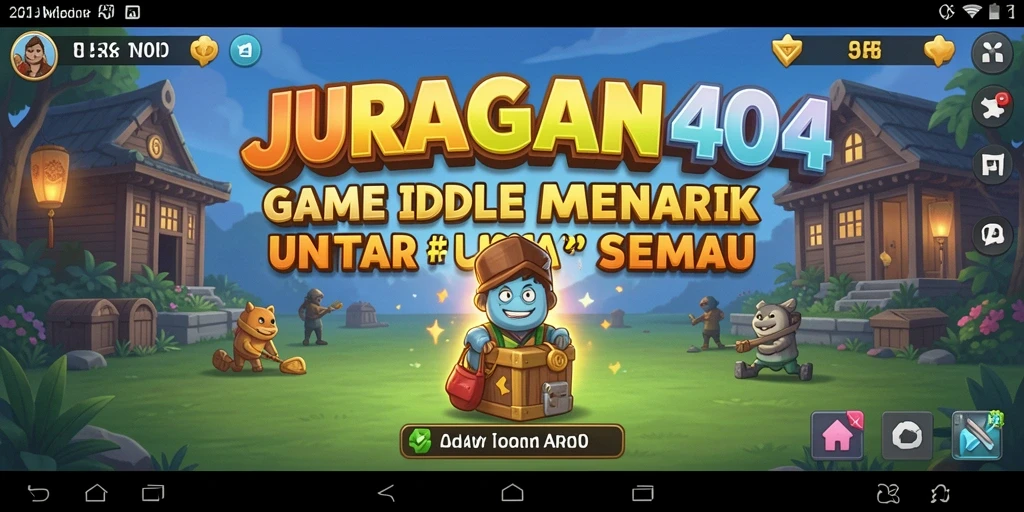 Tampilan gameplay <strong>JURAGAN404</strong> dengan berbagai bisnis yang dikelola secara otomatis.