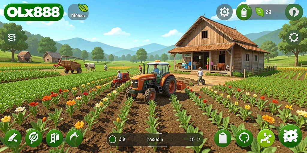 Screenshot gameplay OLX888 yang menunjukkan aktivitas bertani yang menyenangkan.