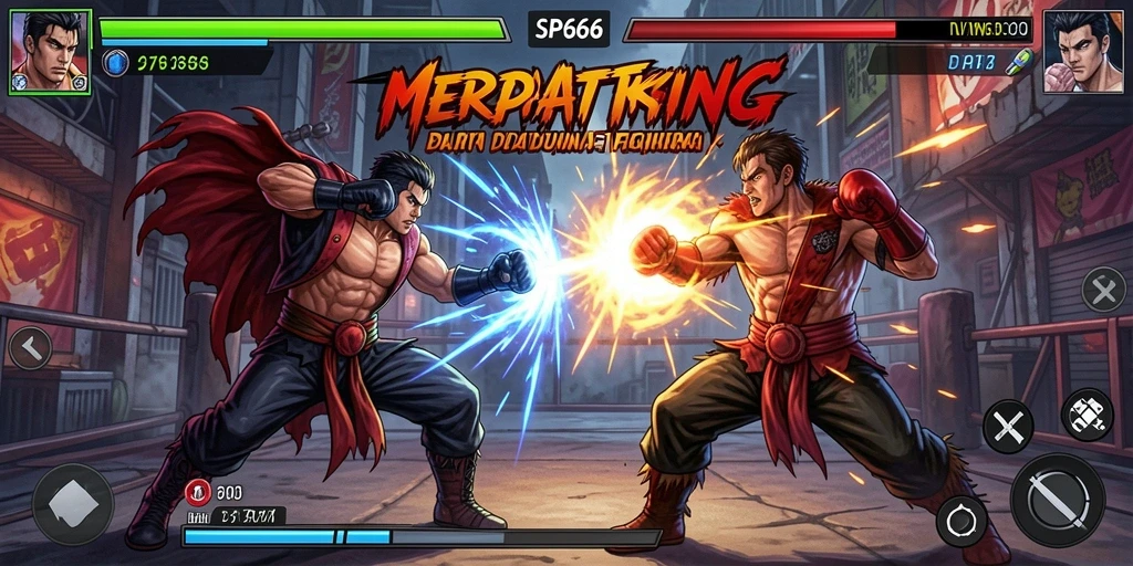 Tampilan utama gameplay SP666 dengan karakter bertarung sengit.